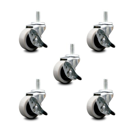 Service Caster 2 Inch Thermoplastic Wheel 8mm Threaded Stem Caster Set with Brakes, 5PK SCC-TS05S210-TPRS-SLB-M815-5